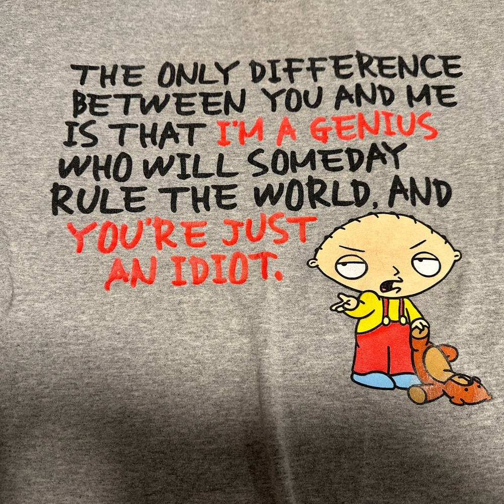 Family Guy Gray Tshirt Genius Idiot Shirt Stewie Size XL - Picture 3 of 7
